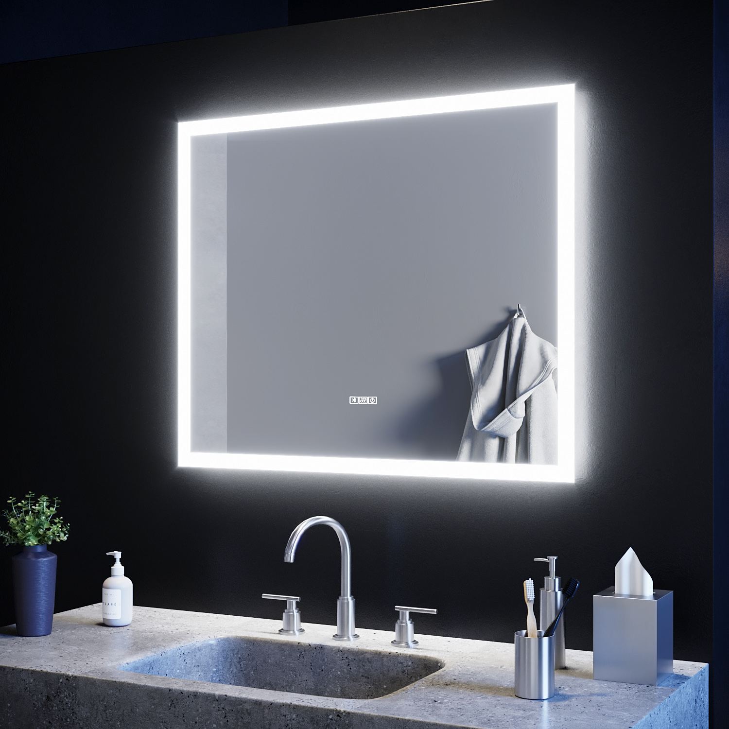 Led Bathroom Mirror With Bluetooth Shaver Socket Demister Touch